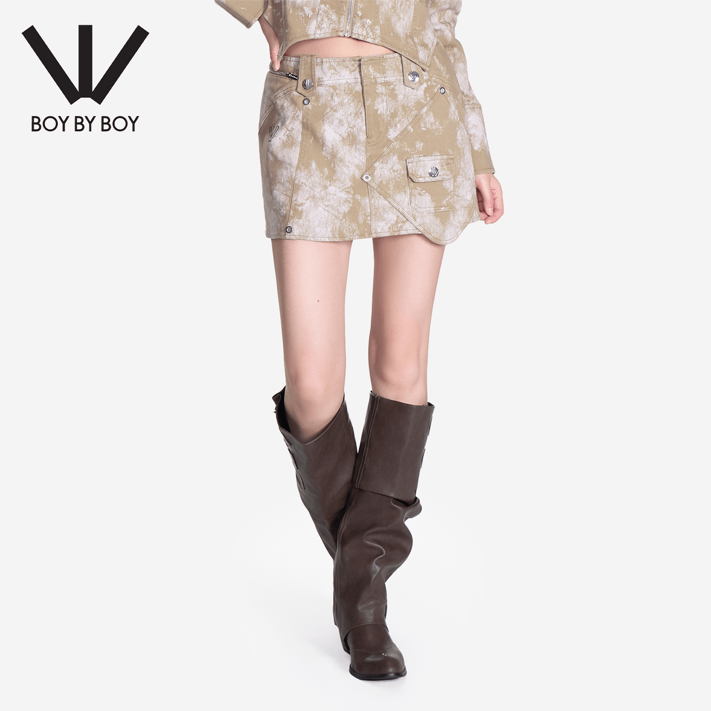 BOY BY BOY潮牌25秋新款百搭休闲印花牛仔半身裙女短裙