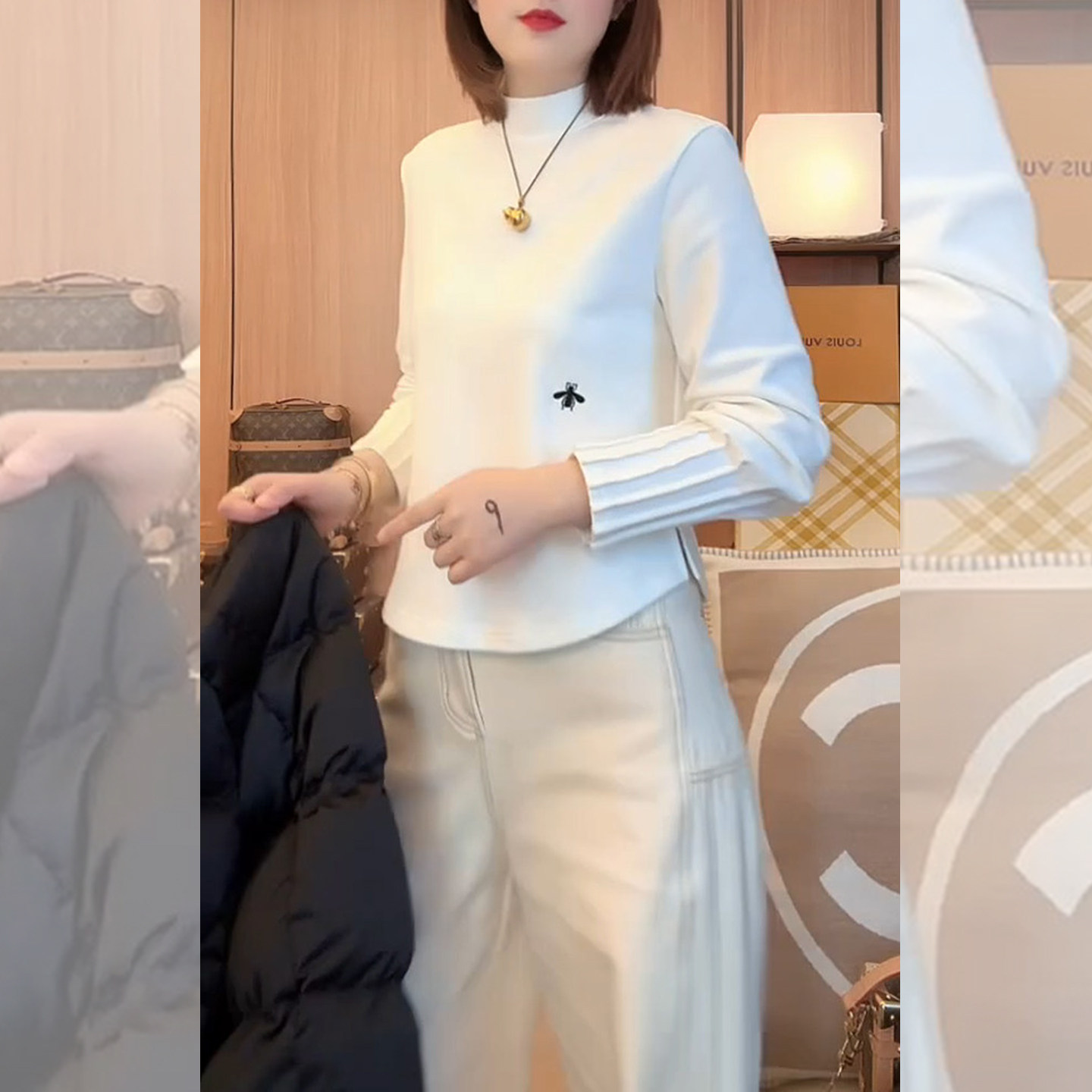 白衫清简~白色立领打底衫女秋冬内搭小蜜蜂刺绣百搭显瘦长袖上衣,女装/女士精品,大码内搭,淘宝优惠券,粉丝福利购,淘宝优惠卷