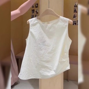 潮 法式 极简风白色上衣女2025夏季 日常百搭高级感减龄短款 圆领小衫