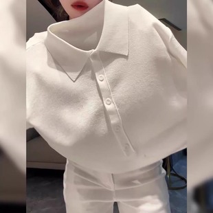 简约气质复古休闲白色上衣女2025新款 潮 爆款 高级感百搭显瘦POLO衫