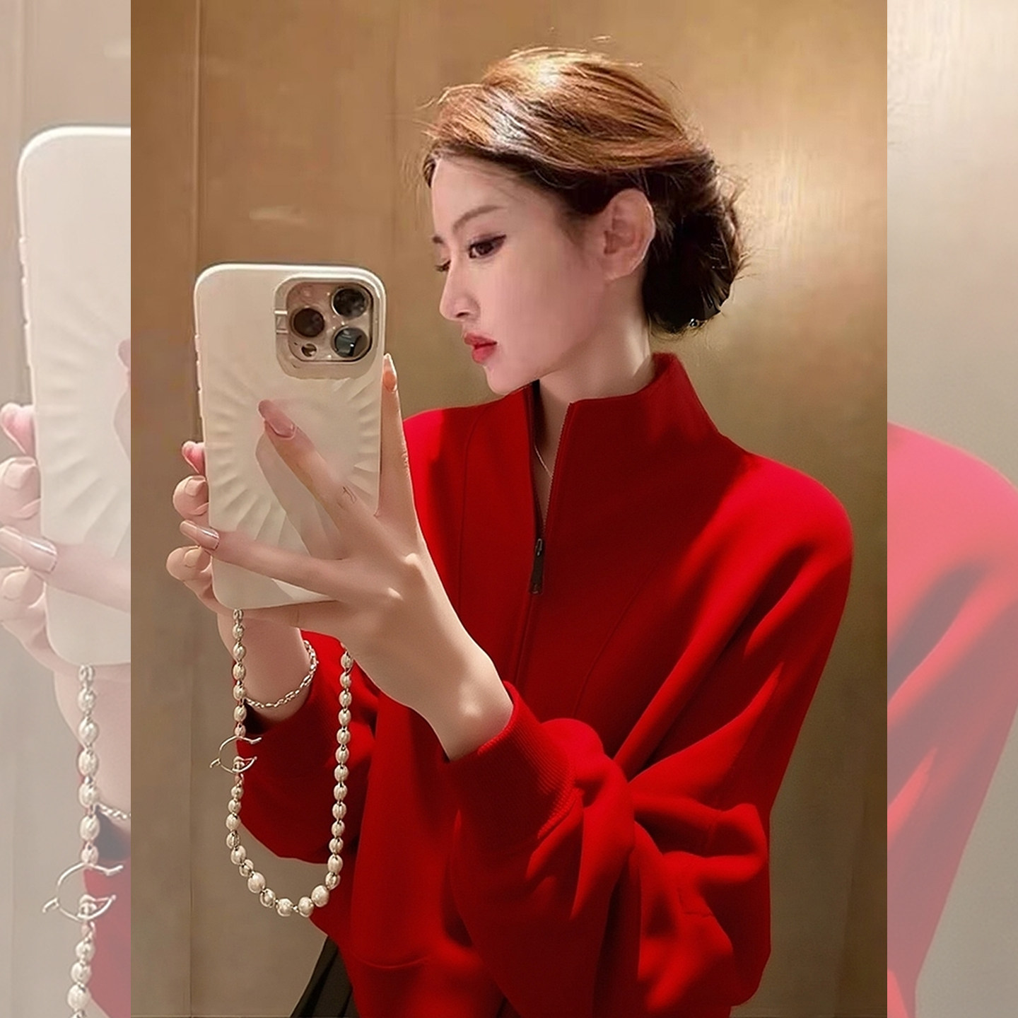 明艳吸睛~红色半拉链立领卫衣女早春宽松显瘦通勤百搭慵懒风上衣,女装/女士精品,常规大码外套,淘宝优惠券,粉丝福利购,淘宝优惠卷