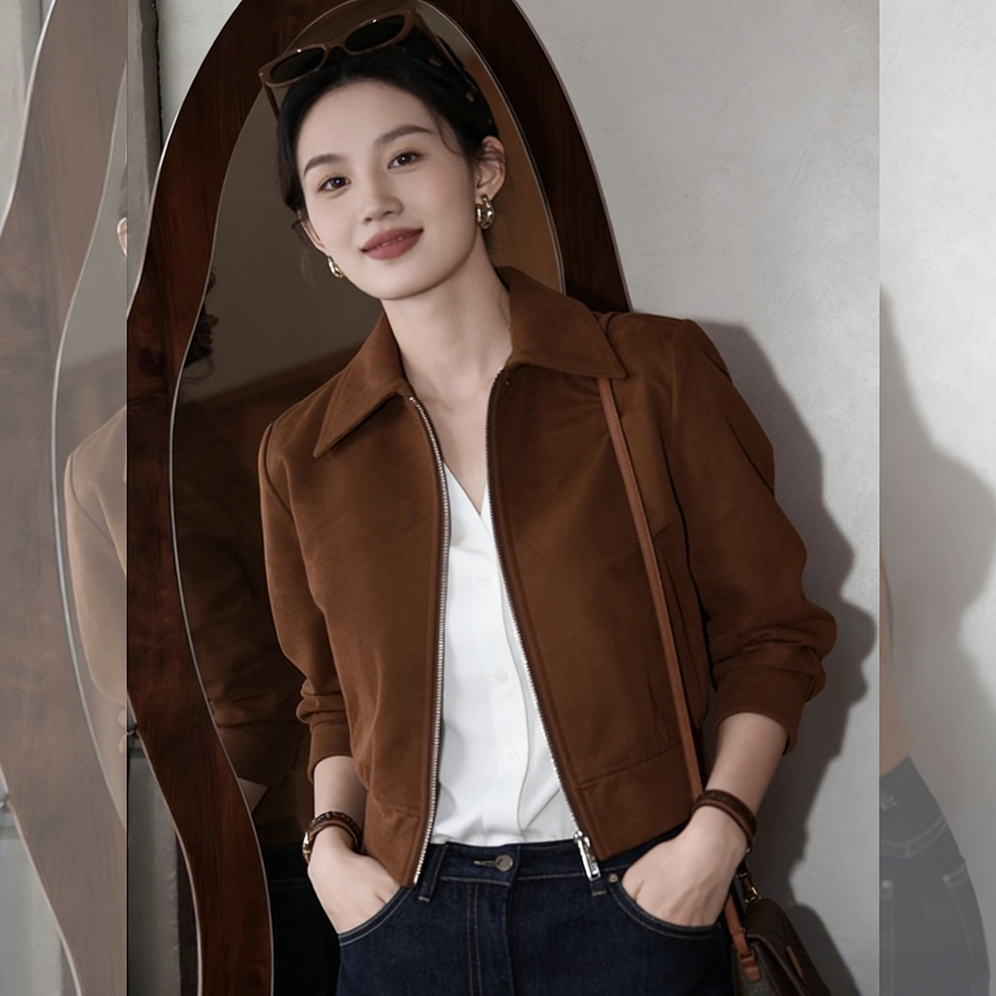 潮搭秘籍~韩系复古咖色短款外套