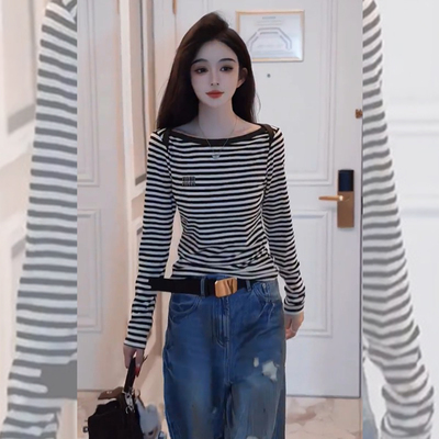 简单日常~撞色条纹上衣女2026