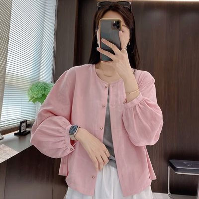 粉色薄款防晒衬衫外套女士