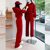 短款 琥珀夕阳 休闲风红色连帽修身 卫衣女秋冬高级感洋气减龄上衣