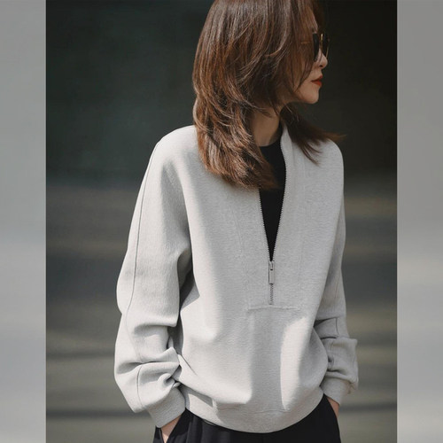 极简风半拉链长袖卫衣女秋冬