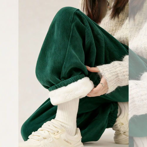 晚风日记~显瘦绿色灯笼芯休闲裤