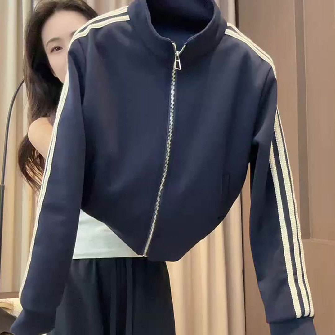 韩系休闲百搭运动风藏蓝色外套女2025早秋拉链设计棒球服立领上衣