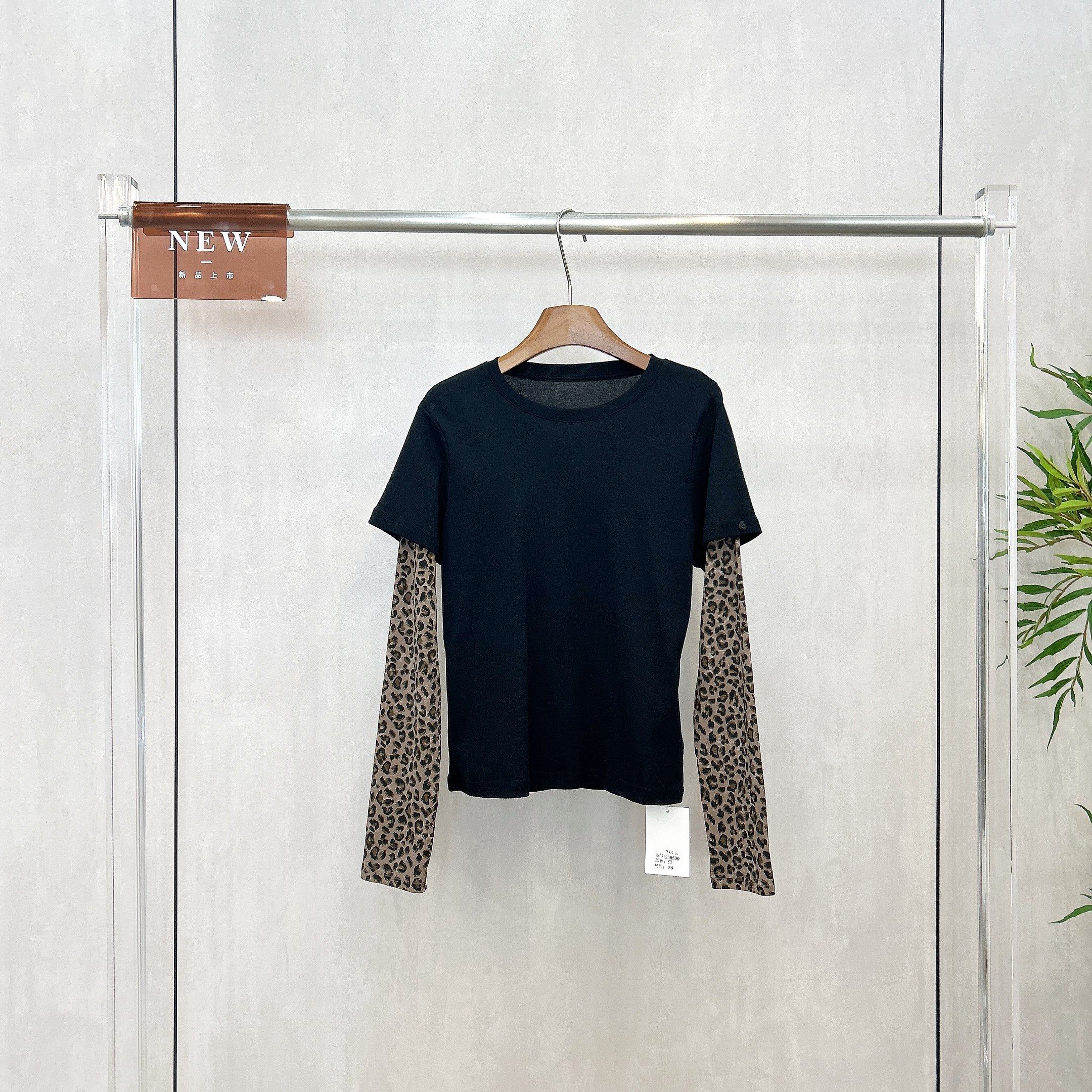 时髦美学~豹纹拼接假两件长袖T恤女春秋韩系ins上衣黑色打底内搭,女装/女士精品,大码内搭,淘宝优惠券,粉丝福利购,淘宝优惠卷