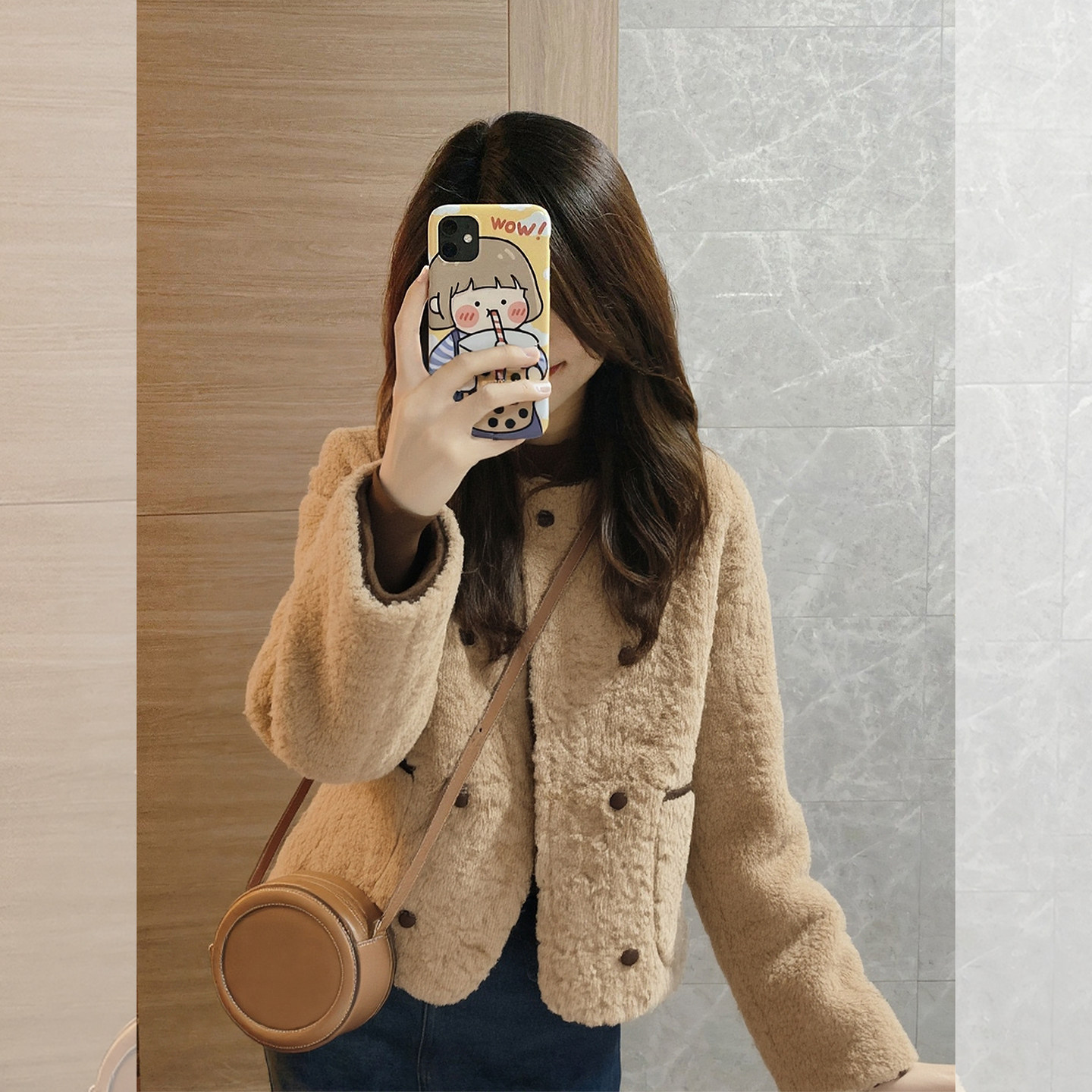 冬日暖季~棕色短款皮衣外套女