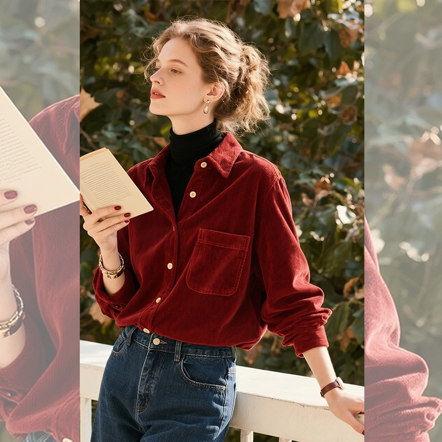 暖绒复古~法式酒红色灯芯绒衬衫女秋冬宽松显瘦叠穿长袖衬衣外套,女装/女士精品,衬衫,淘宝优惠券,粉丝福利购,淘宝优惠卷