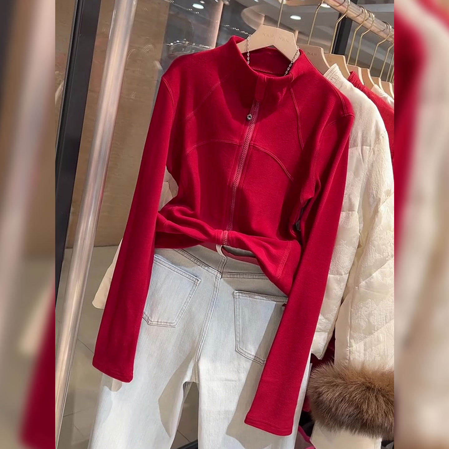 松弛美式~立领拉链开衫红色卫衣女秋冬运动休闲气质内搭修身上衣,女装/女士精品,大码内搭,淘宝优惠券,粉丝福利购,淘宝优惠卷