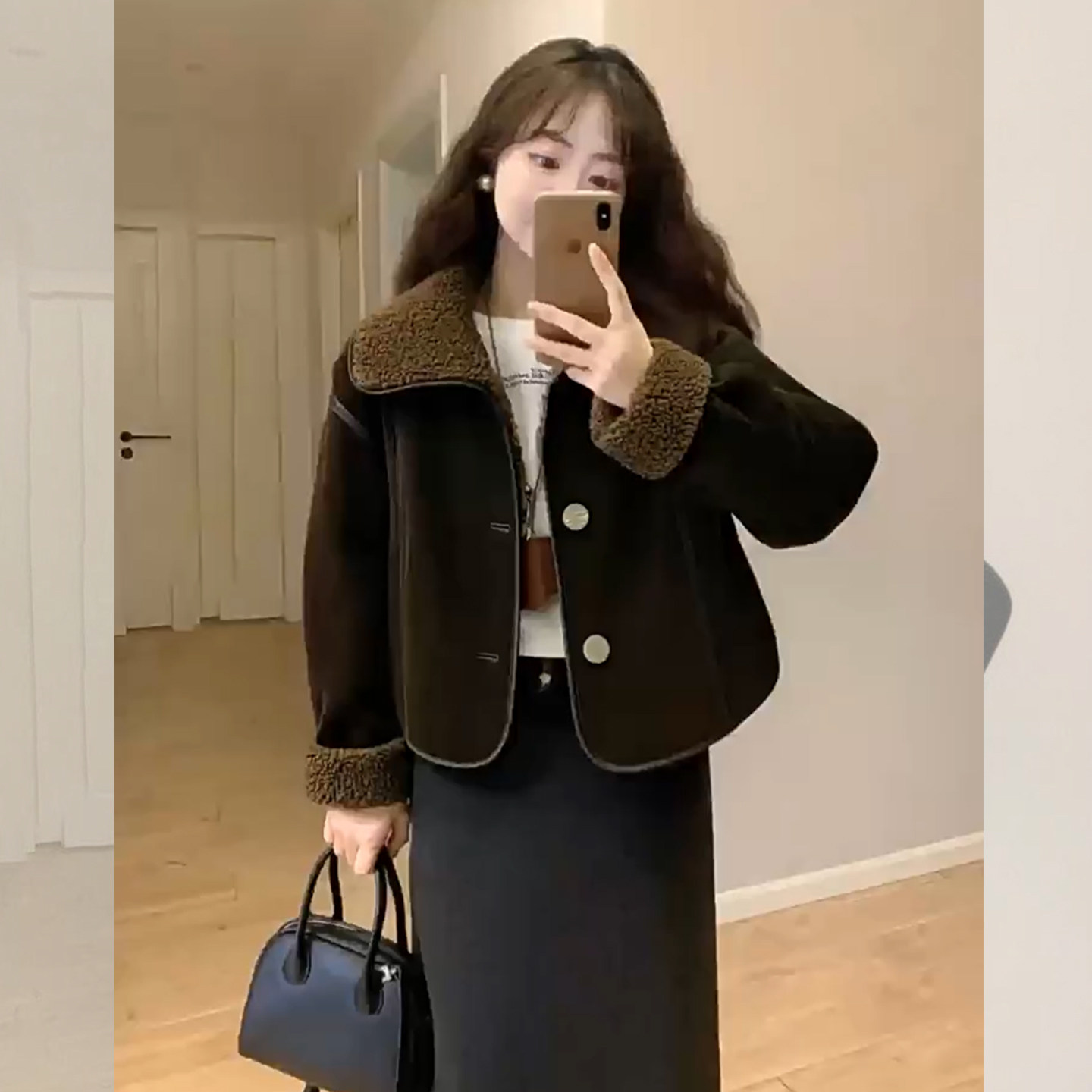 潮搭秘籍~深咖色翻领皮毛一体加绒加厚短款羊羔毛外套女冬季新款,女装/女士精品,常规大码外套,淘宝优惠券,粉丝福利购,淘宝优惠卷