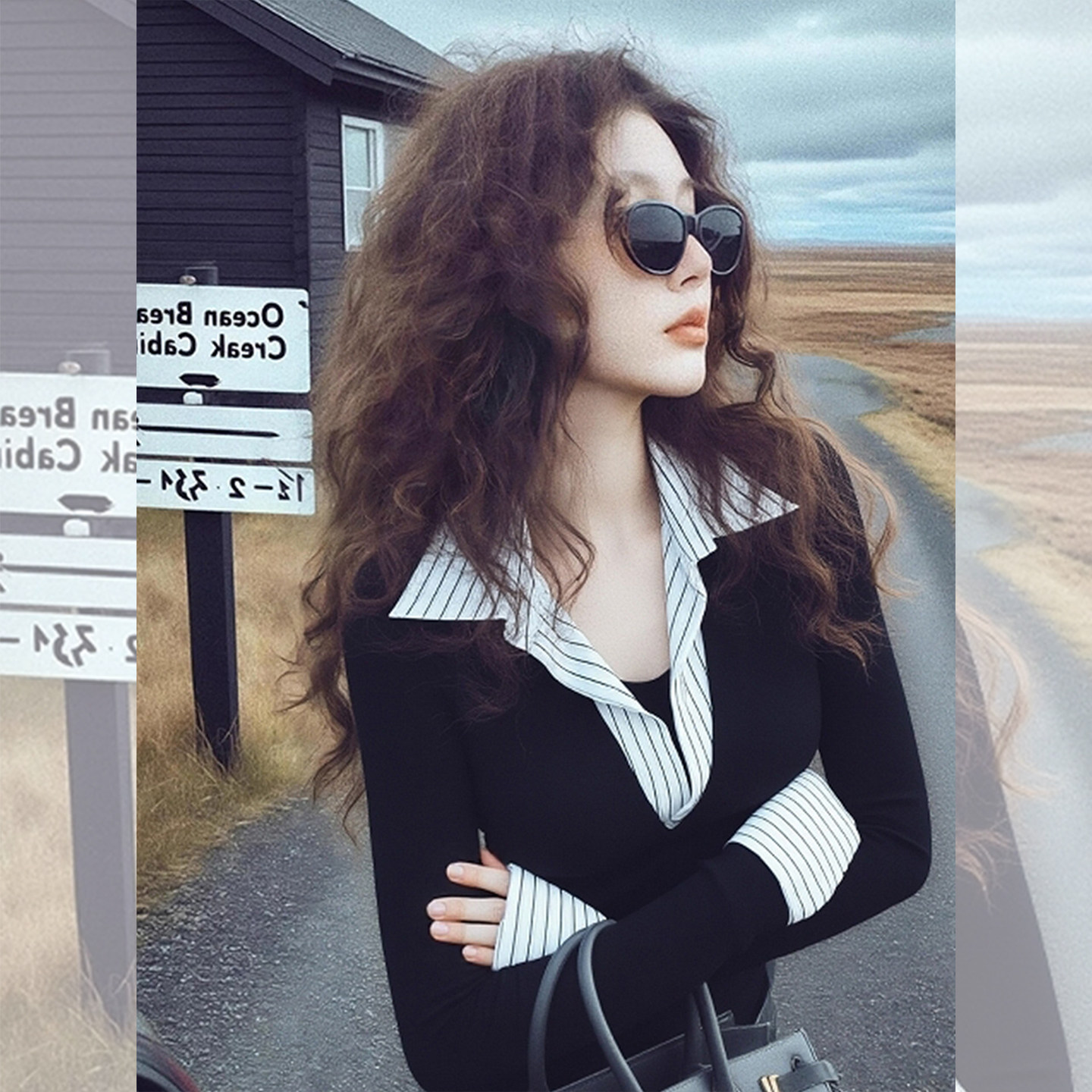 星光奶沫~韩系黑色假两件条纹内搭打底衫女2026秋季修身显瘦上衣,女装/女士精品,大码内搭,淘宝优惠券,粉丝福利购,淘宝优惠卷