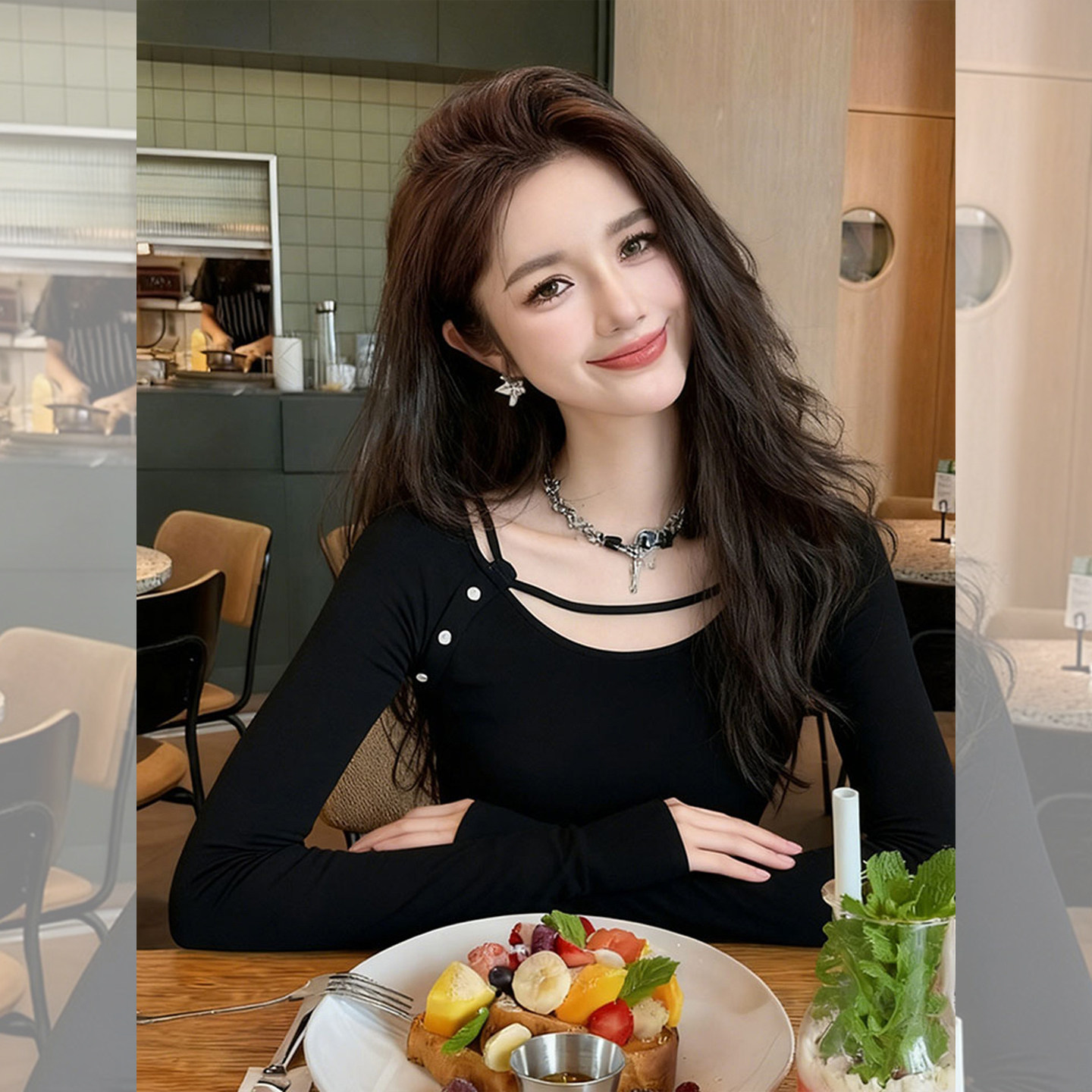 黑系柔雅~轻熟风气质修身内搭打底衫女高级感可外穿设计显瘦上衣,女装/女士精品,大码内搭,淘宝优惠券,粉丝福利购,淘宝优惠卷