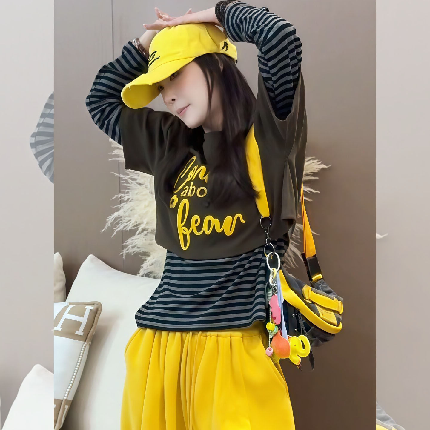 秋日月光~撞色假两件条纹拼接内搭打底衫女2026秋季修身显瘦上衣,女装/女士精品,大码内搭,淘宝优惠券,粉丝福利购,淘宝优惠卷