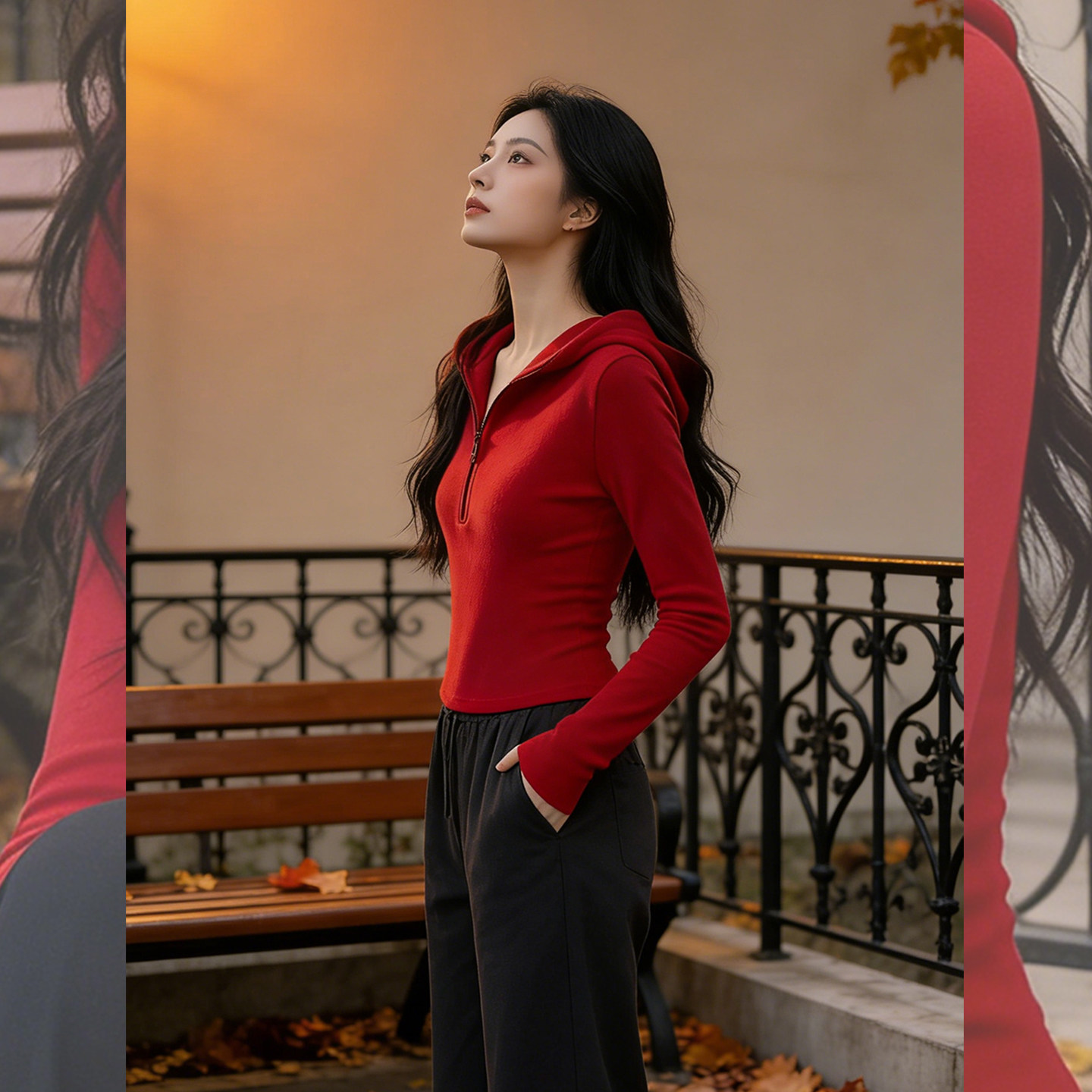 暖红豆沙~红色连帽半拉链上衣2026新款女装修身短款德绒内搭打底,女装/女士精品,大码内搭,淘宝优惠券,粉丝福利购,淘宝优惠卷