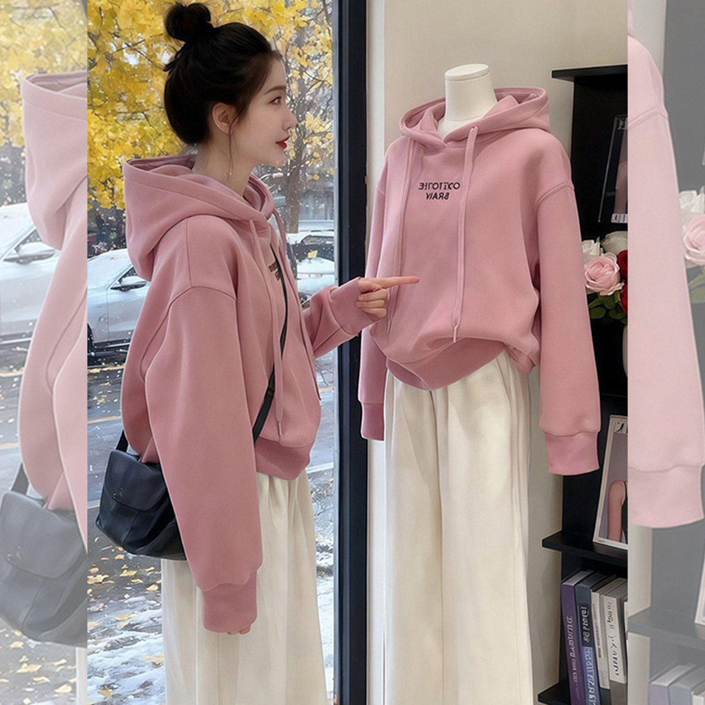 粉雾玫瑰~时尚减龄粉色连帽卫衣女秋冬2026新款宽松百搭洋气上衣,女装/女士精品,大码内搭,淘宝优惠券,粉丝福利购,淘宝优惠卷