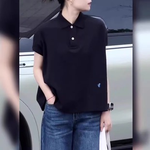 t恤ins 极简风时尚 气质上衣女2025夏季 新款 设计感Polo领半系扣短袖