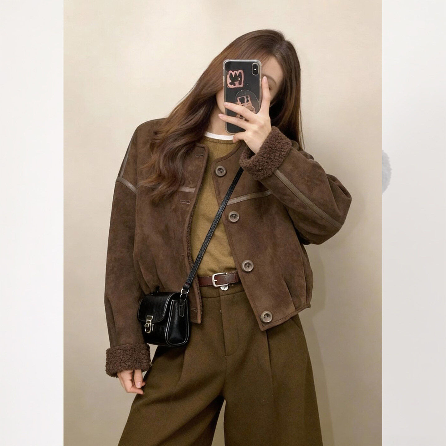 棕褐慵暖~摇粒绒翻领短款厚外套女冬季小个子显瘦机车服夹克上衣,女装/女士精品,短外套,淘宝优惠券,粉丝福利购,淘宝优惠卷