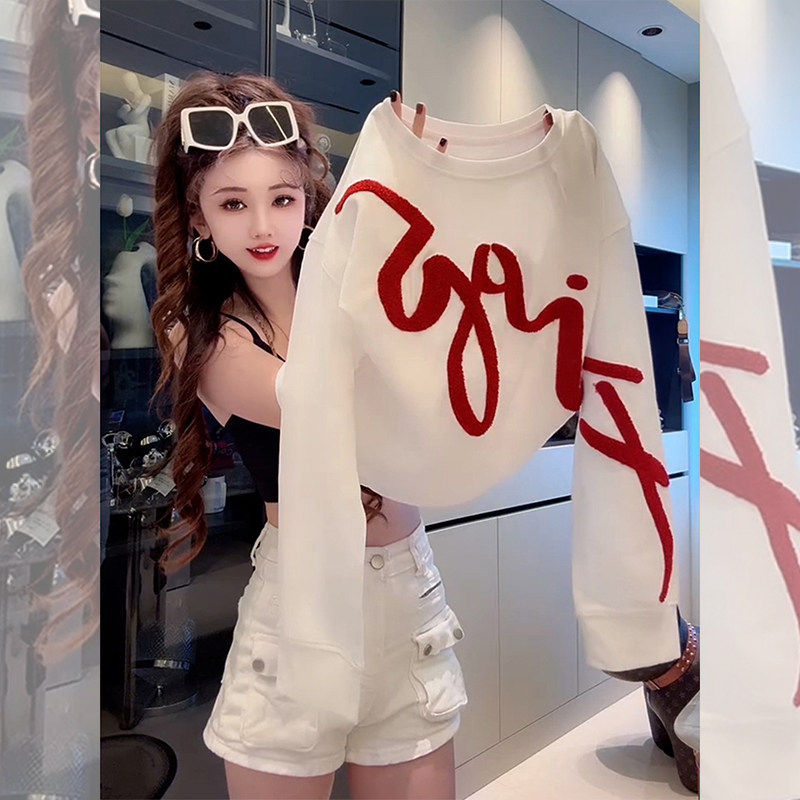 潮搭韩系~字母套头圆领卫衣女春秋2026新款宽松慵懒白色百搭上衣,女装/女士精品,大码内搭,淘宝优惠券,粉丝福利购,淘宝优惠卷