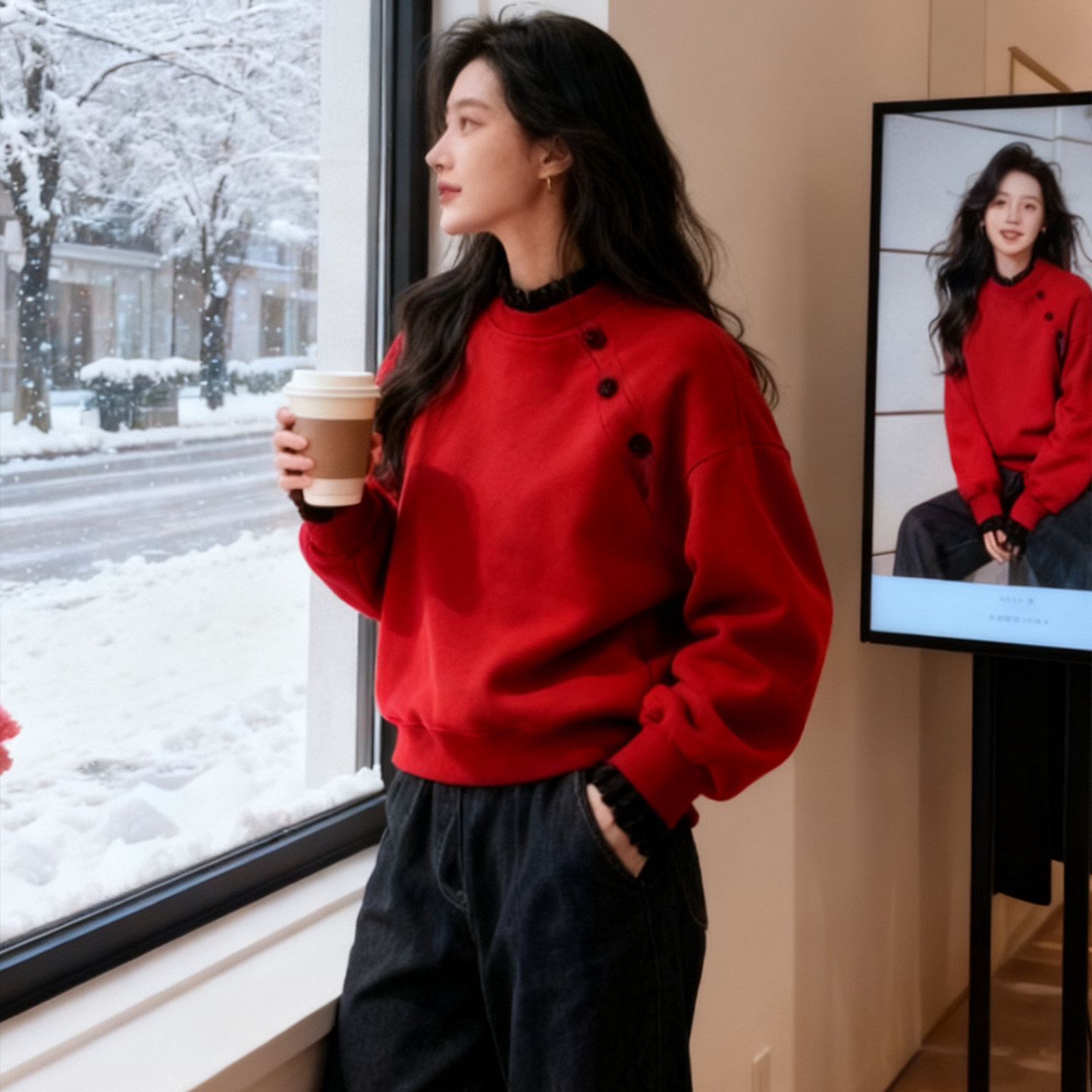 柔风闲适~本命年红色立领短款卫衣女秋冬设计感时尚休闲保暖上衣,女装/女士精品,时尚抓绒衣,淘宝优惠券,粉丝福利购,淘宝优惠卷