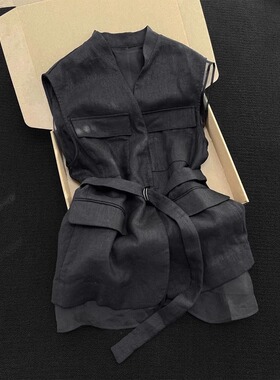 今年流行黑色亚麻马甲女2026夏季简单大方气质高级感职业无袖上衣