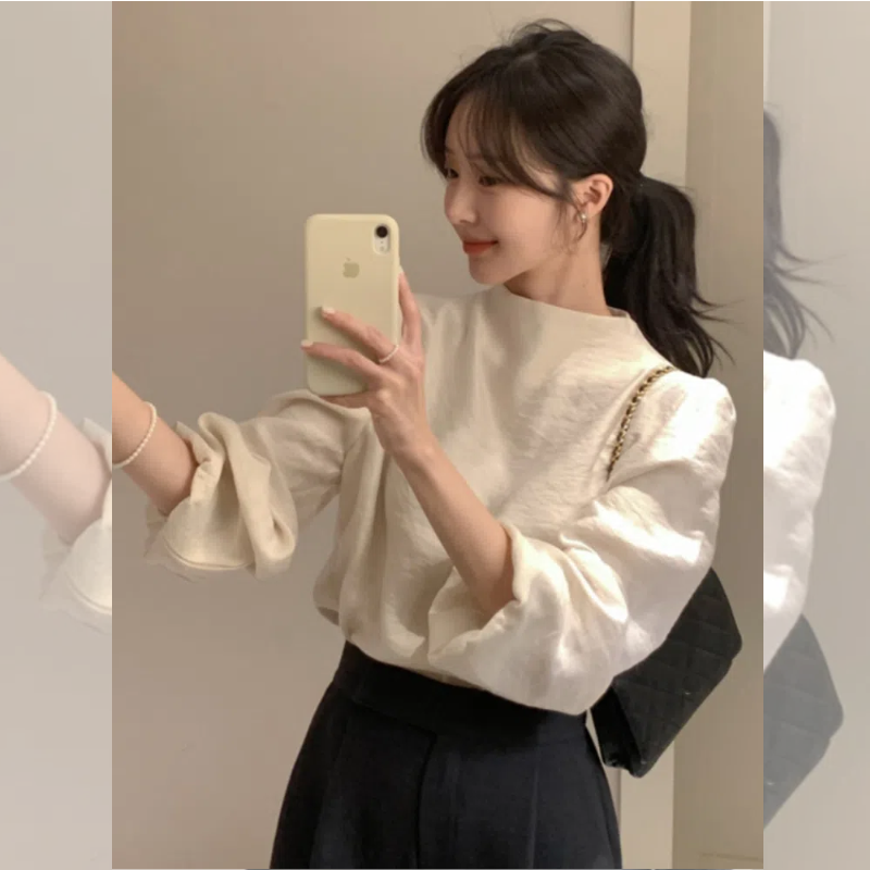 【送运费险】白色泡泡袖衬衫女