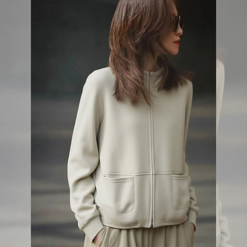 米白色立领短款外套女秋冬2025