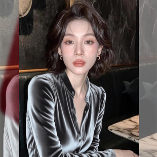 法式主义~轻奢高级感丝绒上衣2026秋冬新款女装柔软舒适长袖衬衫