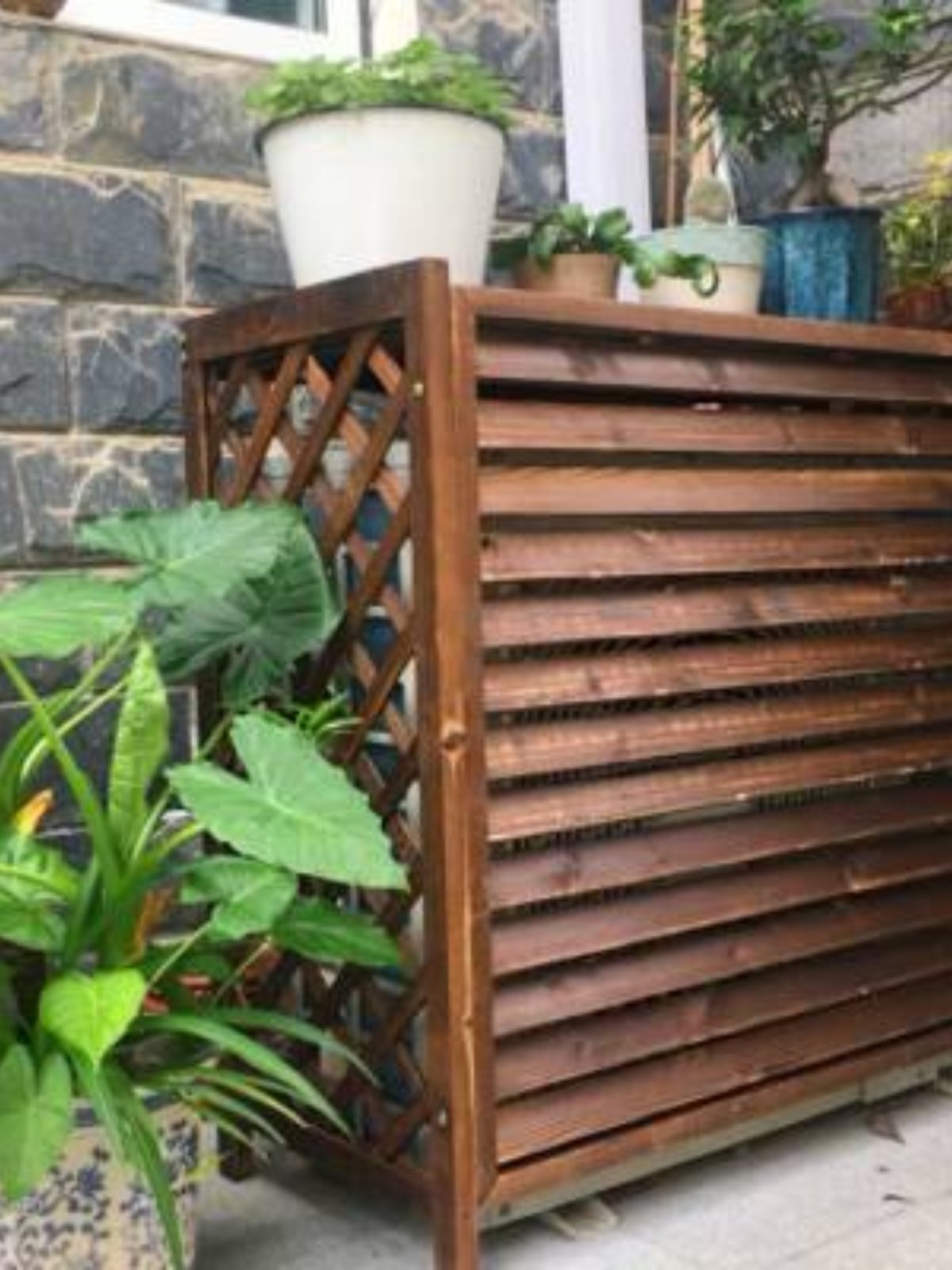 厂户外空调架防腐木花架外机置物架阳台装饰空调防护罩木质网格促