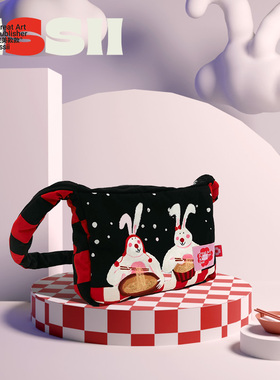 完美款款Eggplants插画师合作款卡通兔子单肩斜挎充棉便携流浪包