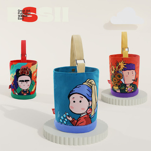 百搭名画系列原创撞色手提单肩墩墩桶包 小树艺术家合作款 完美款 款