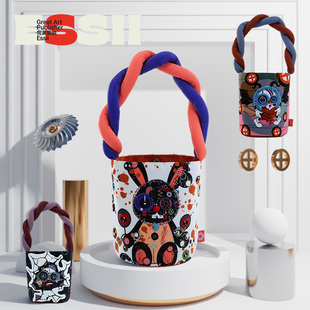 款 时尚 Uncle 个性 迷幻印花单肩包麻花水桶包 geek插画师名款 完美款