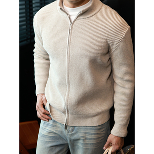 简素Design复古肌理立领毛衣外套男抗起球卫衣针织开衫 休闲夹克冬