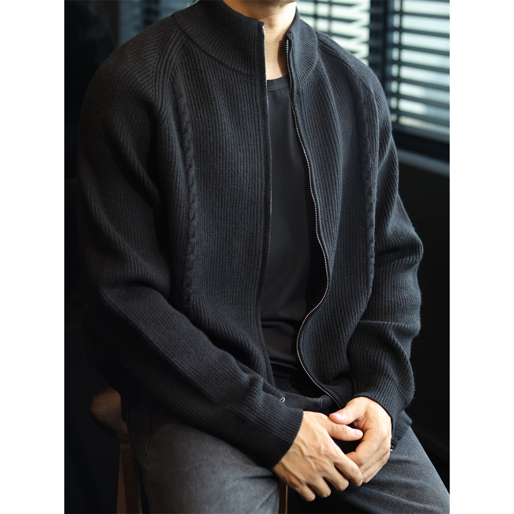 简素Design抗起球毛衣男外套复古绞花插肩针织重磅宽松立领休闲秋,男装,针织衫/毛衣,淘宝优惠券,粉丝福利购,淘宝优惠卷