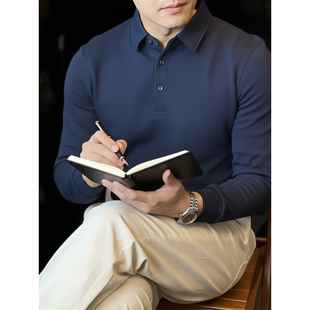 简素Design抗皱空气棉商务polo衫 T恤休闲上衣秋冬 男重磅翻领长袖