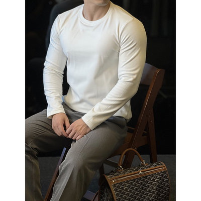 双面德绒圆领打底衫保暖T恤男秋