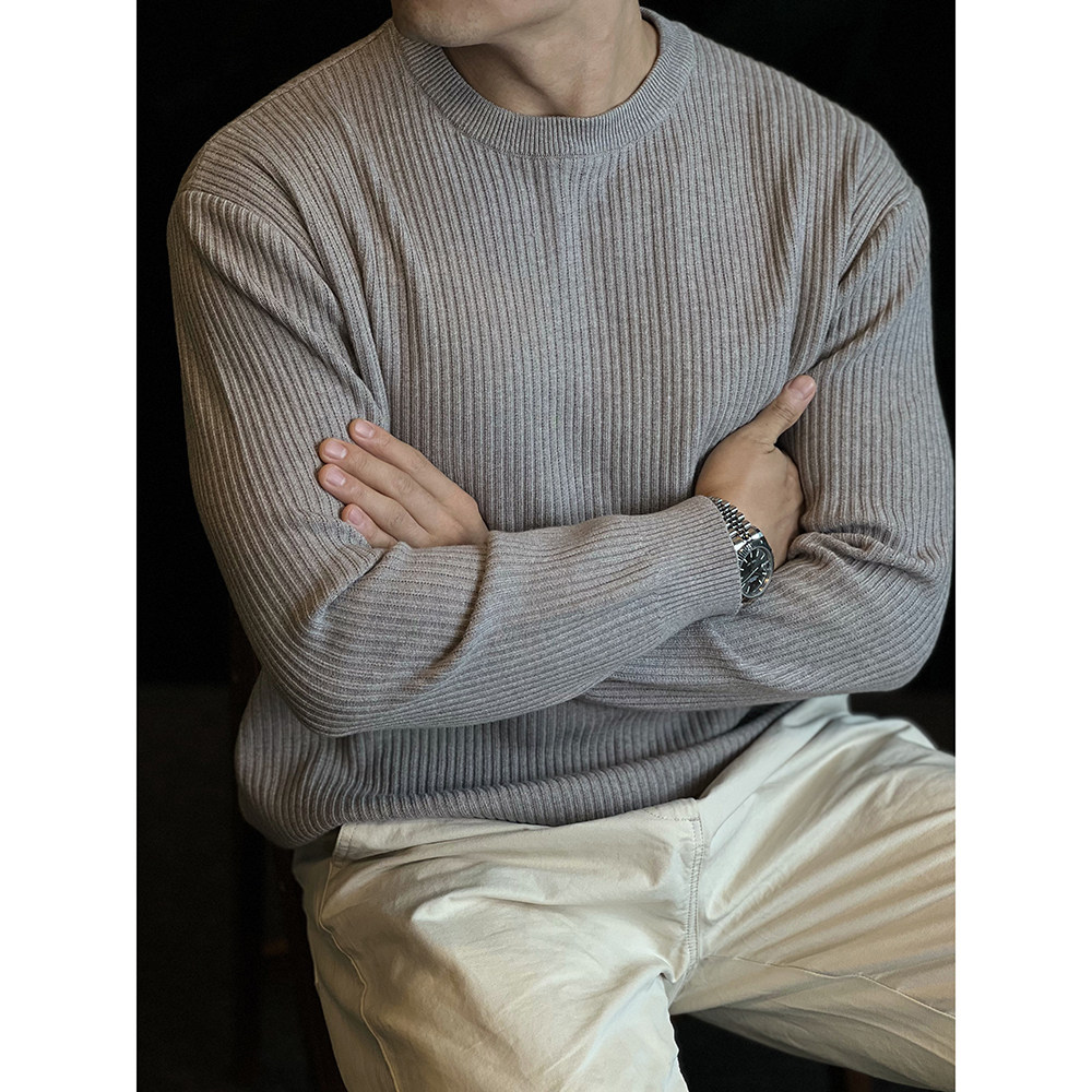 简素Design条纹毛衣男休闲简约长袖打底T恤弹力基础纯色针织衫秋,男装,T恤,淘宝优惠券,粉丝福利购,淘宝优惠卷