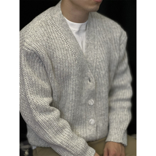 上衣保暖 宽松夹克外套秋冬款 简素Design羊毛开衫 毛衣男V领针织衫