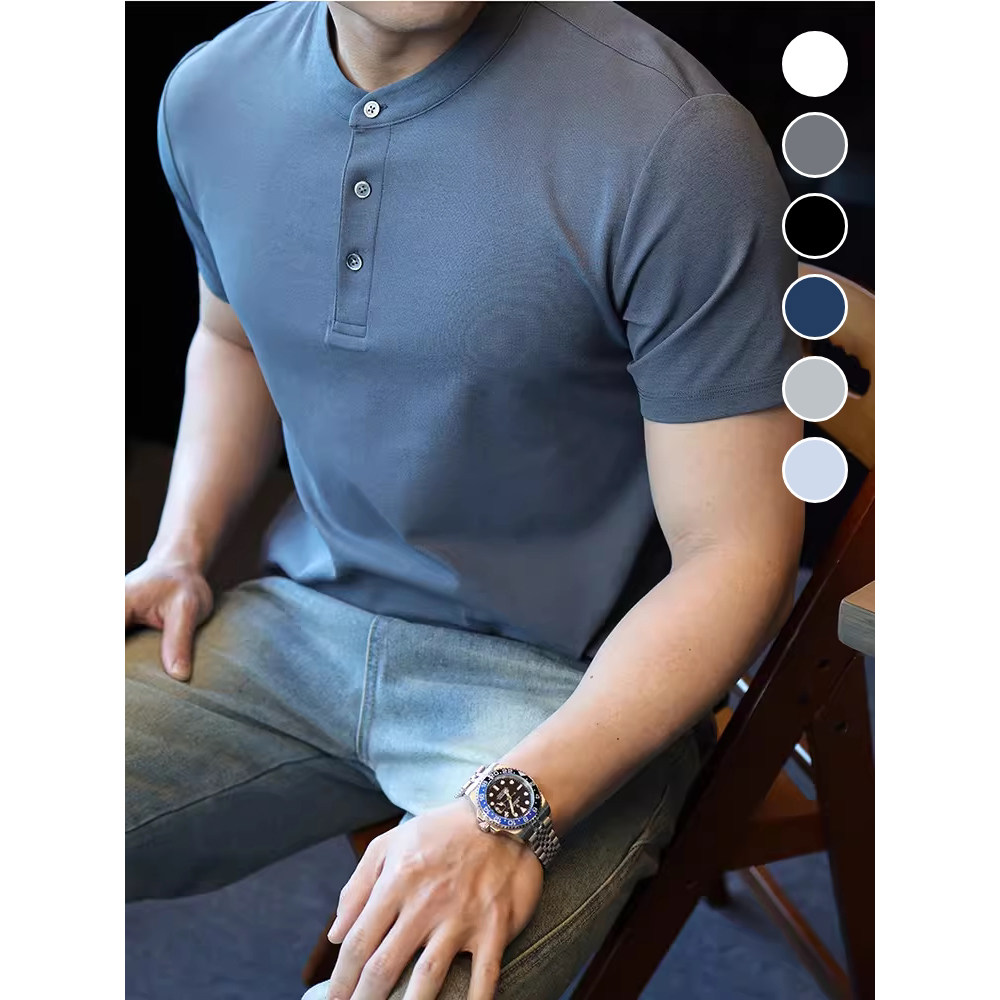 简素Design速干网眼亨利衫T恤男冰丝防晒运动上衣休闲短袖polo衫