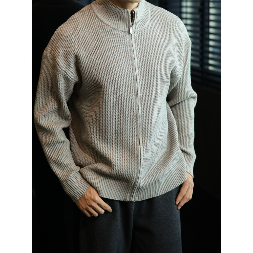 950g提花肌理重磅宽松毛衣外套男