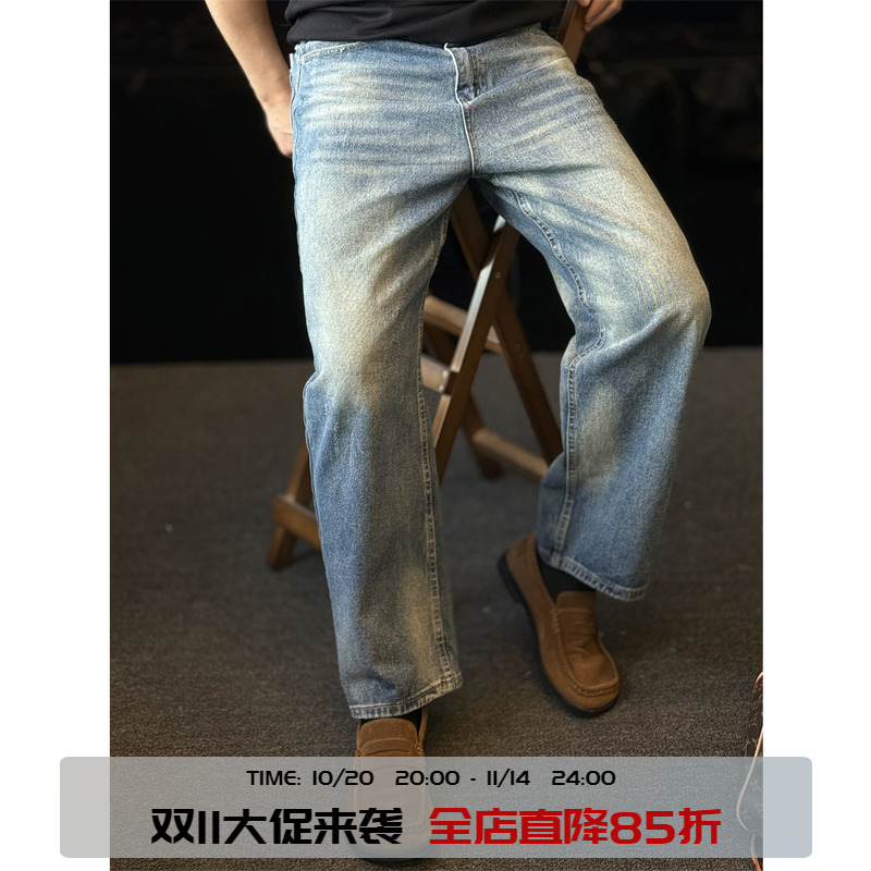 复古做旧宽松直筒牛仔裤男长裤