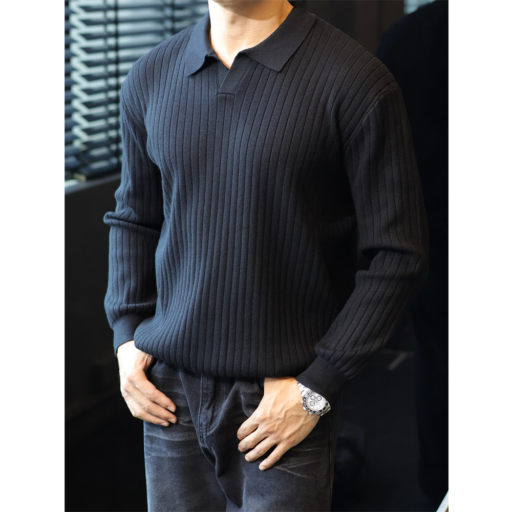 简素Design毛衣男复古坑条纹商务针织polo衫休闲通勤翻领长袖春秋,男装,针织衫/毛衣,淘宝优惠券,粉丝福利购,淘宝优惠卷