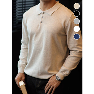 简素Design老钱风垂感通勤polo针织衫 男复古休闲纯色翻领上衣春秋