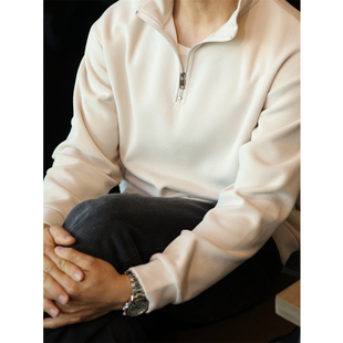 运动T恤春秋 立领长袖 简素Design350g美式 宽松半拉链休闲卫衣男款