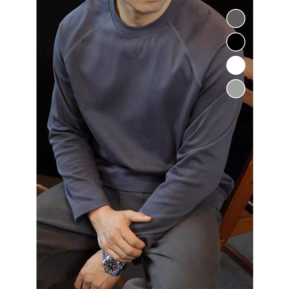 简素Design肤感斜纹棉美式重磅插肩卫衣男休闲宽松运动上衣T恤秋