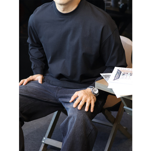 简素Design重磅纯棉小领口卫衣男长袖 宽松内搭上衣秋冬 打底T恤衫
