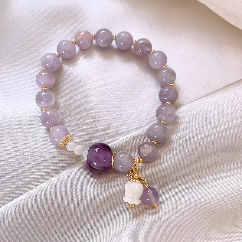 超仙薰衣草紫水晶手链女铃兰花吊坠气质网红高级感手串闺蜜手饰品