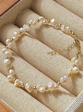 巴洛克淡水珍珠编织手链女巴洛克异形珍珠手链高级感法式串珠手串